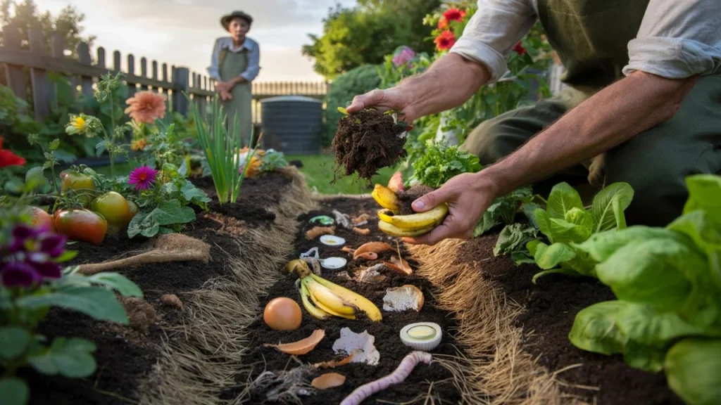 Direct composting ditches the bin for soil burial – neighbors shocked by my explosive flower growth